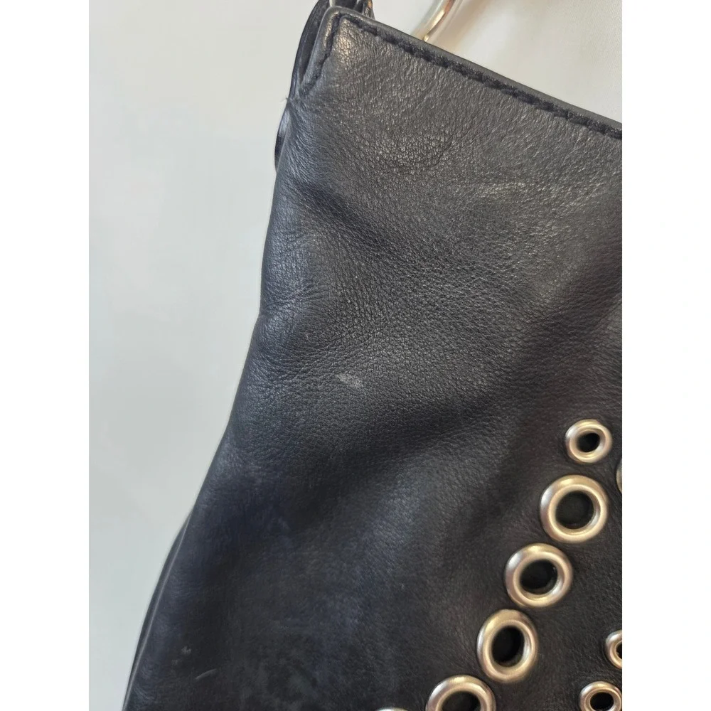 Nordstrom Black Genuine Leather Grommet Hobo Shoulder Bag Made in Italy